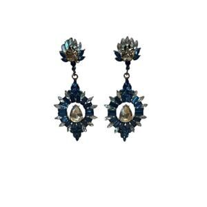 RHINESTONE DANGLE FORMAL ELEGANT CLIP ON EARRINGS WOMENS NAVY BLUE